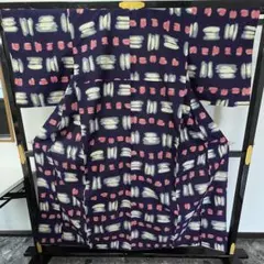 紬 着物 総柄 抽象模様 紫系 カジュアル 0420-7-I