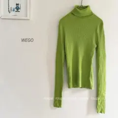 WEGO タートルネックリブニットトップス　イエローグリーンwe22