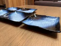 青と黒のグラデーション 四角皿 5枚セット