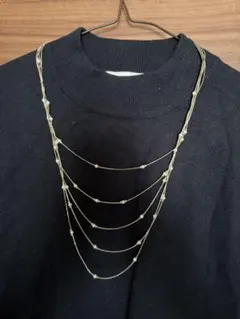 多連 ビーズネックレス ゴールド系 パール調 ロングネックレス 上品 華やか