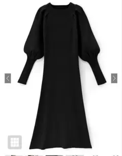 ボリュームスリーブリブニットフレアワンピース