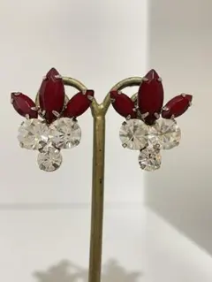 ヴィンテージ風 赤いクリスタル イヤリング