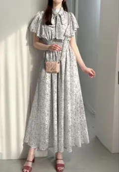 グレイル　花柄フリルスリーブボウタイフレアワンピース