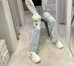 GYDAライトブルーハイウエストダメージワイドデニムパンツXSサイズ