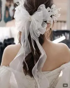 ヘアアクセサリー リボン 結婚式 パール