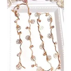 A級ガラスとローズのデザインチェーン 約50cm ハンドメイド資材