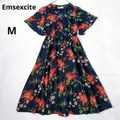 エムズエキサイト　ロングワンピース　花柄　フレアスリーブ　M