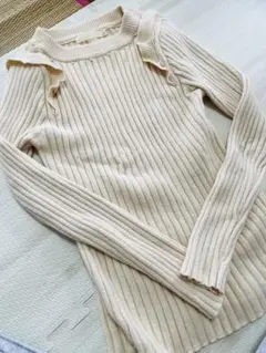 レディース長袖ニットセーター❤️タートルネック❤️ARROWリブ編みベージュ秋冬❤️