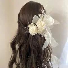 宅急便コンパクト　白のかすみ草と紫陽花のヘッドドレス　ロングリボン付き　卒業式