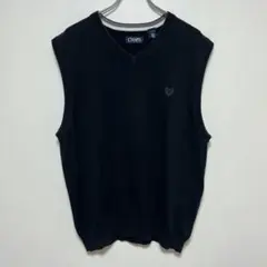 CHAPS コットンセーターベスト　シンプル無地　ワンポイントロゴ刺繍　ブラック