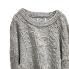 希少✨️ケーブル編み ニット セーター クルーネック グレー カジュアル 秋冬