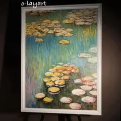 ☆秀作☆手描き油絵 クロード・モネ 睡蓮 黄金色 額付 肉筆絵画 油彩画
