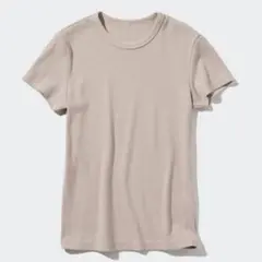 【美品】UNIQLO✨️ベージュ✨️M✨️リブクルーネックT✨️Tシャツのサムネイル