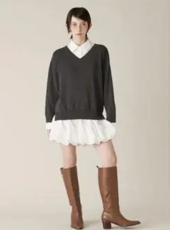 リリーブラウン　ニットドッキングバルーンワンピース