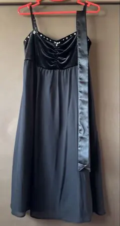 未使用Private LabelブラックベルベットシフォンロングドレスMサイズ