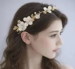 ヘッドドレス 髪飾り　ゴールド　結婚式　ウェディング　ブライダル　アクセサリー