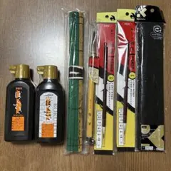 書道用具 7点セット 墨汁 筆 下敷 筆巻