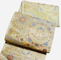 A18美品　袋帯 六通柄 金彩糸　唐草花柄 八宝花 雙鳥 正絹 着物