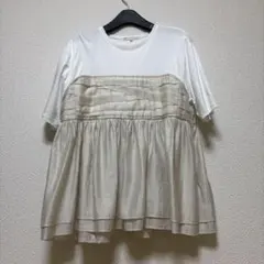 美品　23区 異素材コンビ ティアードカットソー ベージュ 40のサムネイル