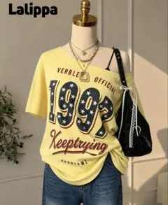 SHEIN Lalippa ロゴプリントTシャツ イエローのサムネイル