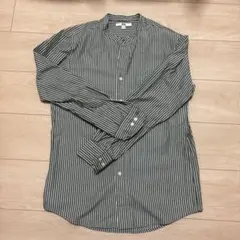 UNIQLO オリーブグリーン ストライプ 長袖シャツ S