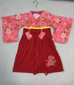やさしいこころ ベビー袴 ロンパース 80cm ピンク 花柄 お食い初め 初節句
