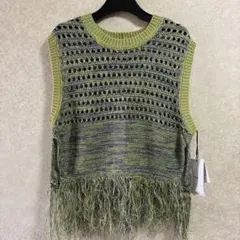 KAMIYA オリーブ色 ダメージ加工 グラデーション ニットベスト S