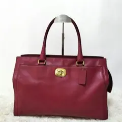 コーチ　オールドコーチ ターンロック バーガンディ　赤 レザー トートバッグ