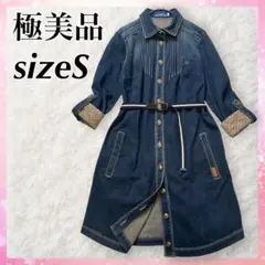 極美品 BURBERRY デニムワンピース S 金ボタン ノバチェック 腰ベルト