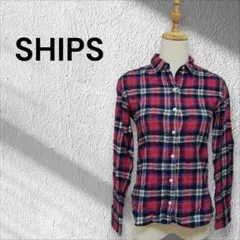 【SHIPS】シップス チェックシャツ フランネルシャツ 赤 36