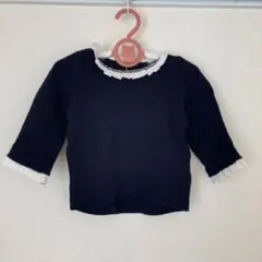 プティマイン　90 ロンT ニット　長袖　トップス　フリル襟　ネイビー　紺