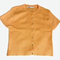 【ZARA】リブ編み ショートスリーブ カーディガン　オレンジ