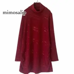 チュニック ハイネック ニット 赤 スパンコール付き レディース ミセス 秋冬