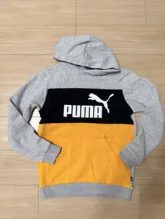 PUMA フード付きパーカー グレー/黒/オレンジ　160