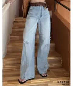 裾フリンジバレルレッグデニムパンツ/ブルー系その他2のサムネイル