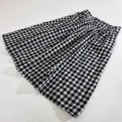 フレアスカート ひざ丈スカート ネイビーとグレーのギンガムチェック M