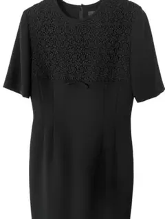 極美品 フォーマルワンピース レース 黒 半袖 冠婚葬祭 M