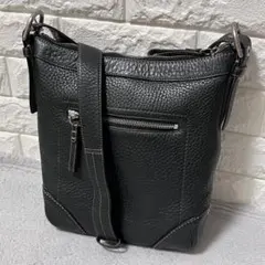 極美品 BREE ショルダーバッグ 斜め掛け シルバーロゴ シボ革 ブラック 