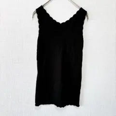 серо【M】レースノースリーブ タンクトップ インナー 黒 無地 シンプル