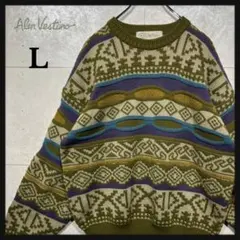 ★ ［総柄］ Alen Vestino ニット セーター Lサイズ E25
