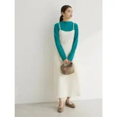 アイボリー キャミワンピース ロング丈　フクレジャガード　キャミソールワンピース