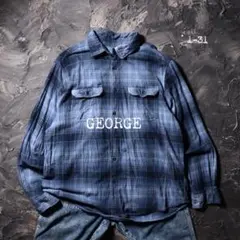 GEORGE ネルシャツ オンブレチェック　ブルー