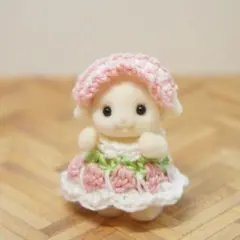 シルバニアフローラウサギの赤ちゃん用♢ワンピース＆ヘアバンド♢pink②♢