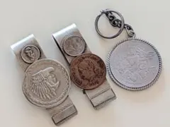 メキシコ 古銭 マネークリップ・キーホルダー 3점 세트