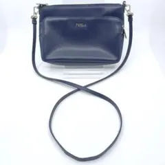 FURLA　ポシェット ショルダーバッグ　ネイビー　Wジップ　レザー