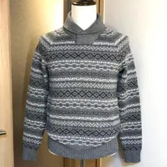 メンズ【美品 オールドネイビー】ショールカラー シェトランドニット グレー XS