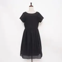 美品 UNTITLED シアースリーブフレアワンピース ドレス 紺 サイズ4