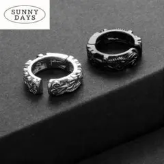 大人気 ブラック 彫刻　龍　ピアス　メンズ　フープピアス　シンプル　52