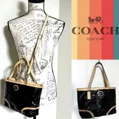 COACH シグネチャー デザイン 2way 本革 ハンドル ショルダーバッグ