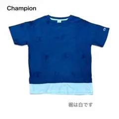 美品 Champion 星柄 Tシャツ 袖ロゴ 紺 Mサイズ